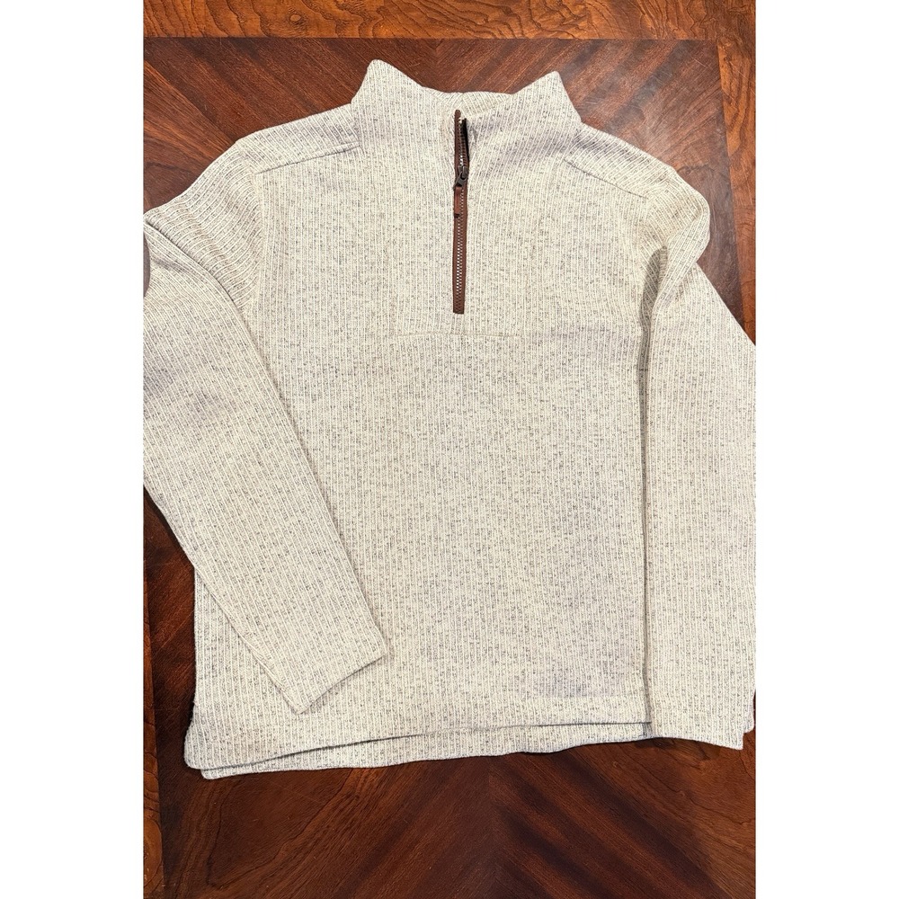Cinch Womens XL Quarter Zip Pullover Sweater Beige Fleece Lined‎ Casual Knit